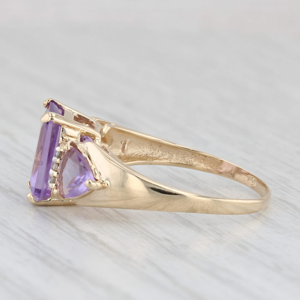 Light Gray 2.53ctw Amethyst 3-Stone Diamond Ring 10k Yellow Gold Size 7.5