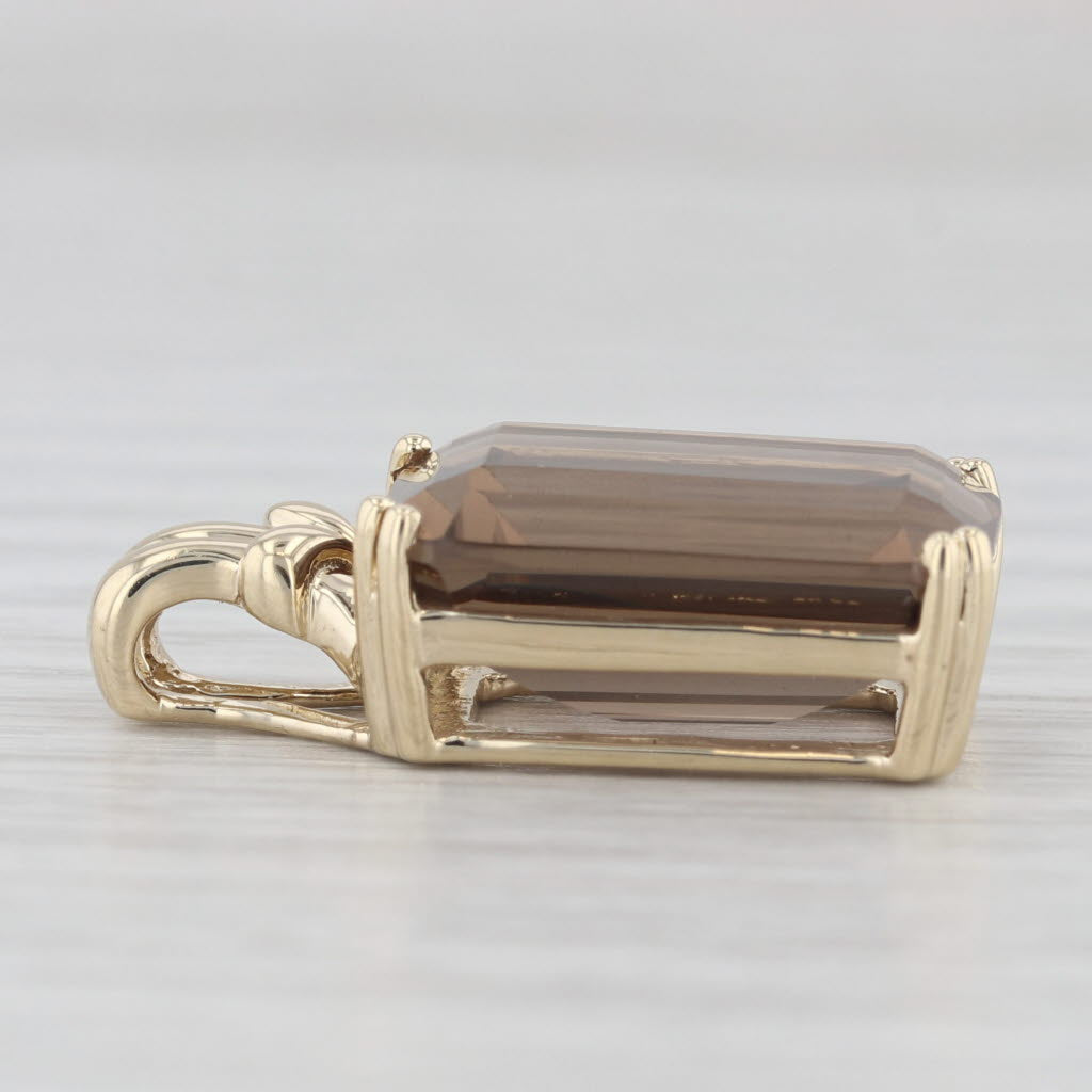 Light Gray 11.40ct Smoky Quartz Pendant 10k Yellow Gold Emerald Cut Solitaire