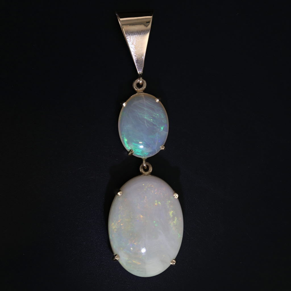 Black Large Oval Opal Drop Pendant 14k Yellow Gold