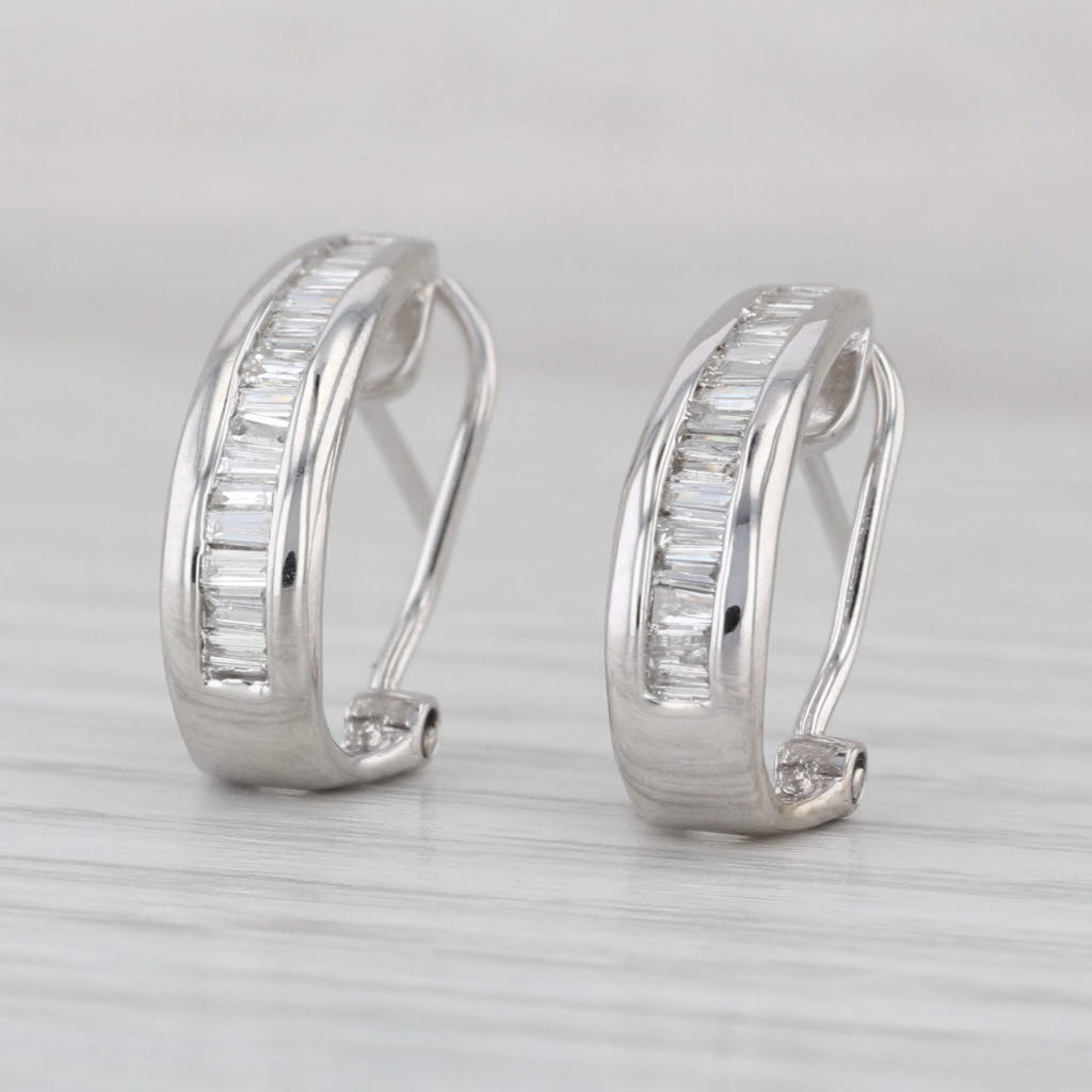 0.48ctw Diamond J-Hook Earrings 14k White Gold Omega Back Pierced Drops