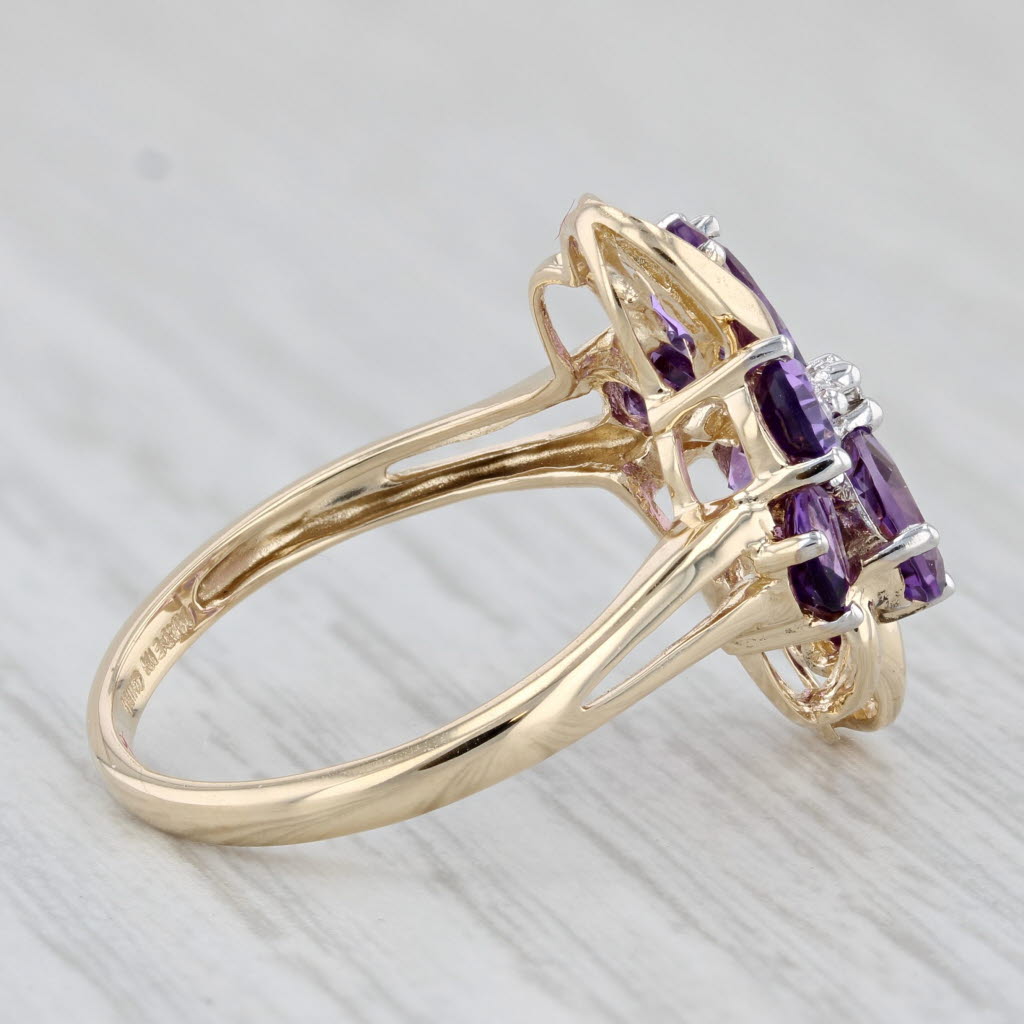 Light Gray 2.35ctw Amethyst Flower Cluster Ring 14k Yellow Gold Size 8.25