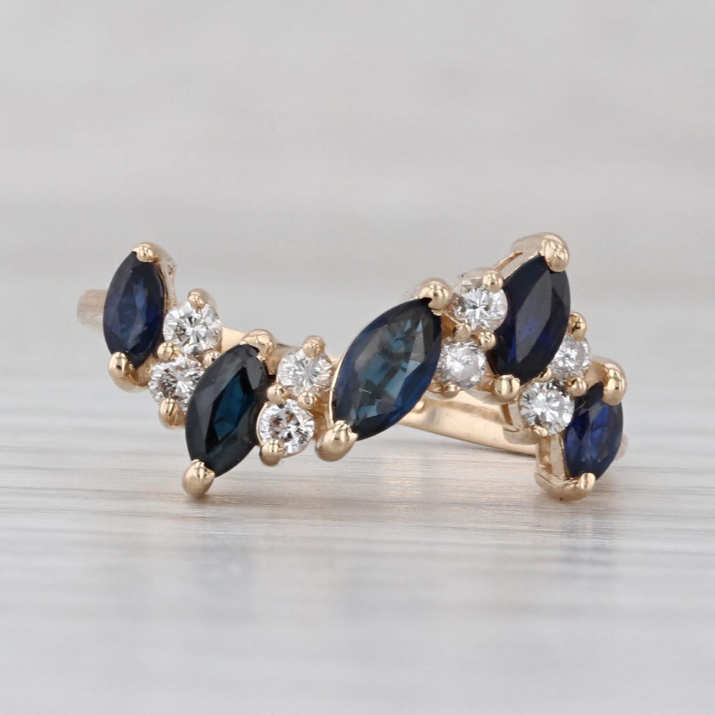 1.19ctw Blue Sapphire Diamond Contoured Ring 14k Yellow Gold Size 6.25
