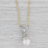 0.15ctw Diamond Cultured Pearl Pendant Necklace 14k Gold 16.25" Rope Chain