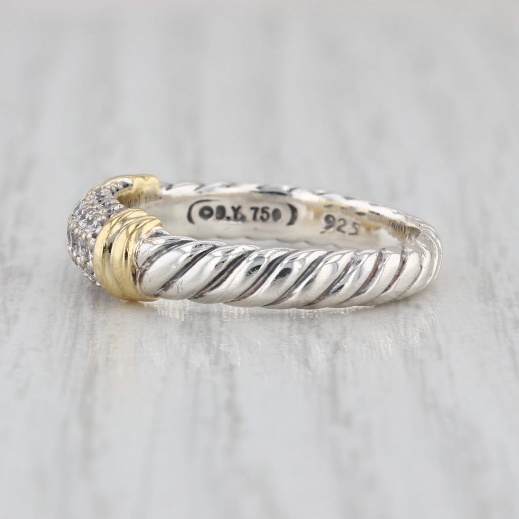 David Yurman Metro Cable 0.50ctw Diamond Ring Sterling Silver 18k Gold Stackable