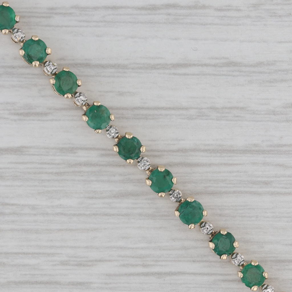 Gray 4.28ctw Emerald Tennis Bracelet 10k Yellow Gold Diamond Accents 7" 3.5mm
