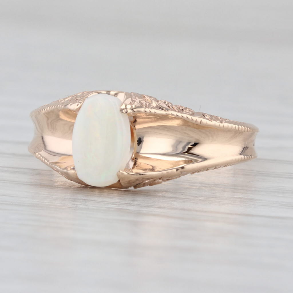 Antique Oval Opal Cabochon Ornate Ring 10k Yellow Gold Size 7.75-8