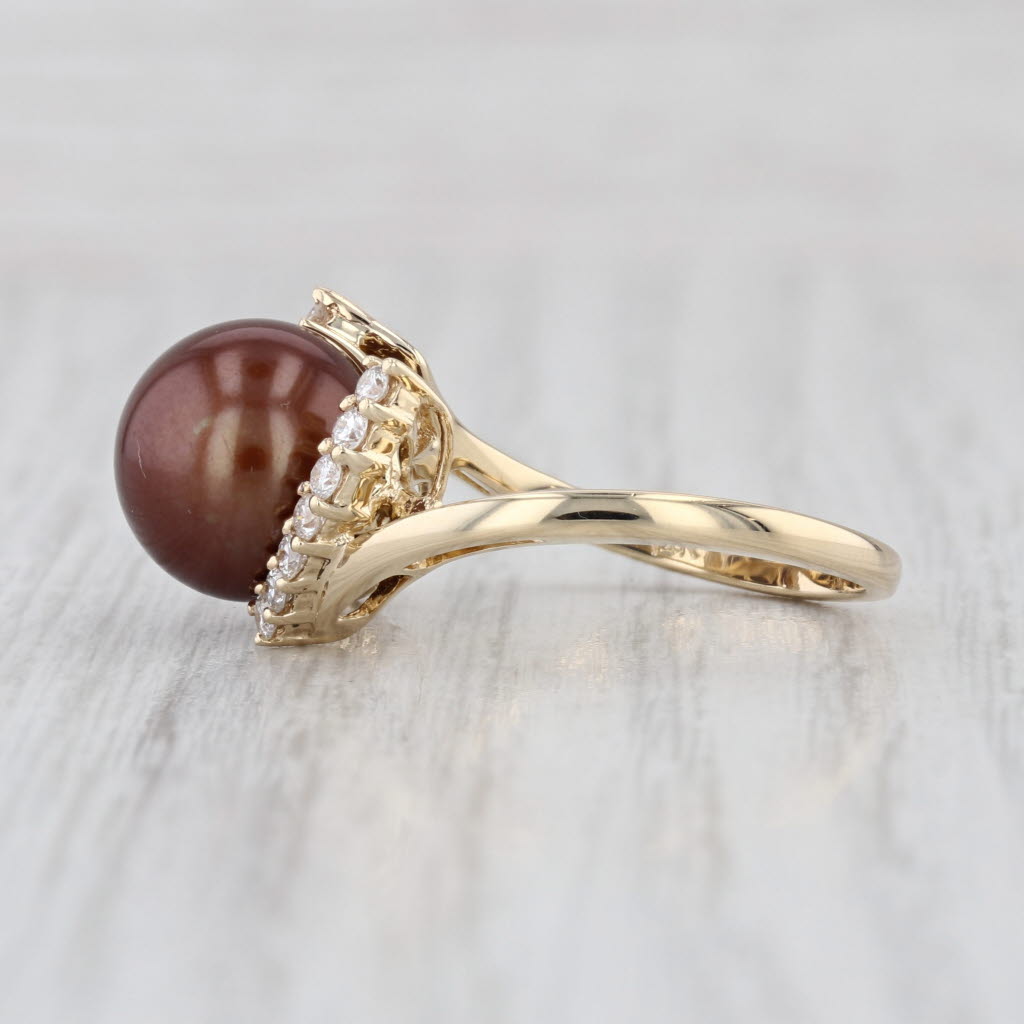 Brown Cultured Pearl 0.26ctw Diamond Framed Ring 14k Yellow Gold Size 7