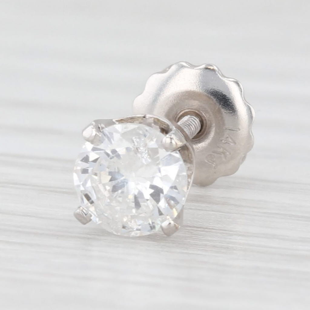 Light Gray Single Round Solitaire 0.50ctw Diamond Earring 14k White Gold