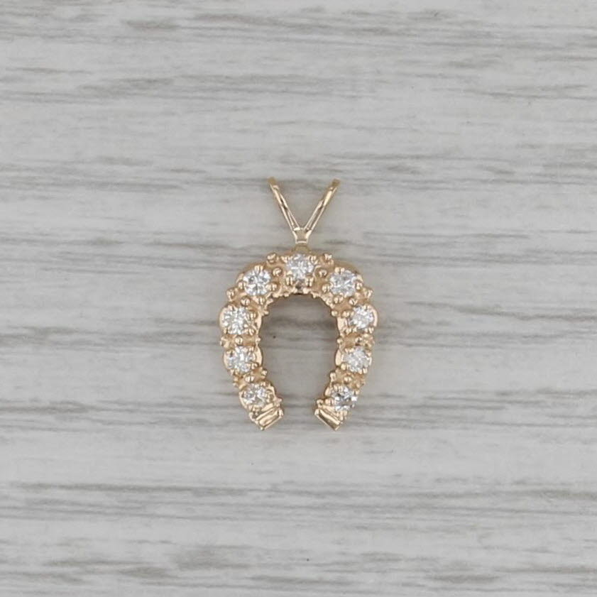 Vintage 0.27ctw Diamond Horseshoe Pendant 14k Yellow Gold Small Drop