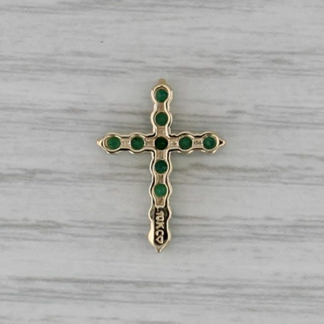 0.62ctw Emerald Cross Pendant 10k Yellow Gold Floating Drop