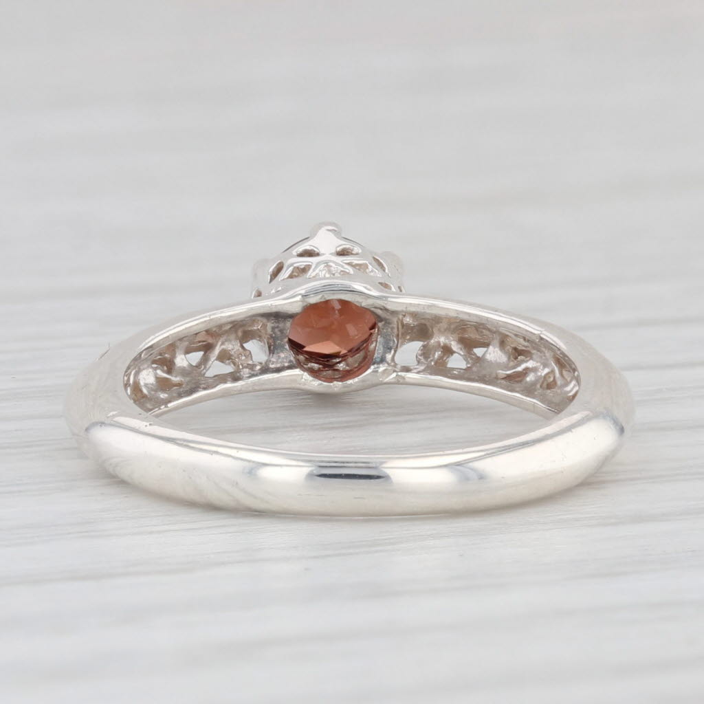 Light Gray 0.75ct Red Zircon Round Solitaire Ring Sterling Silver Sz 6.25 Stackable Ornate