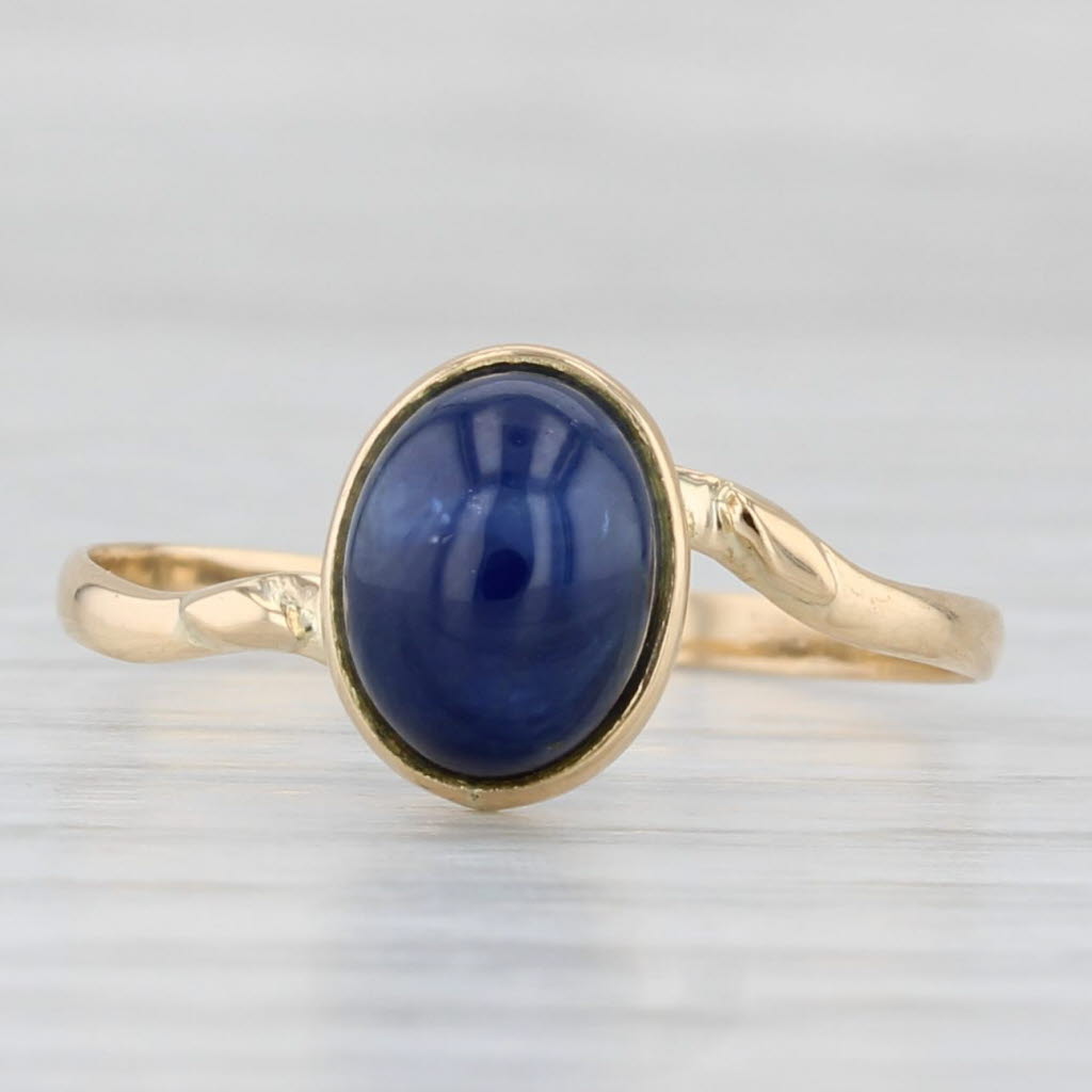 Light Gray Blue Sapphire Oval Cabochon Solitaire Ring 18k Yellow Gold Size 7.25