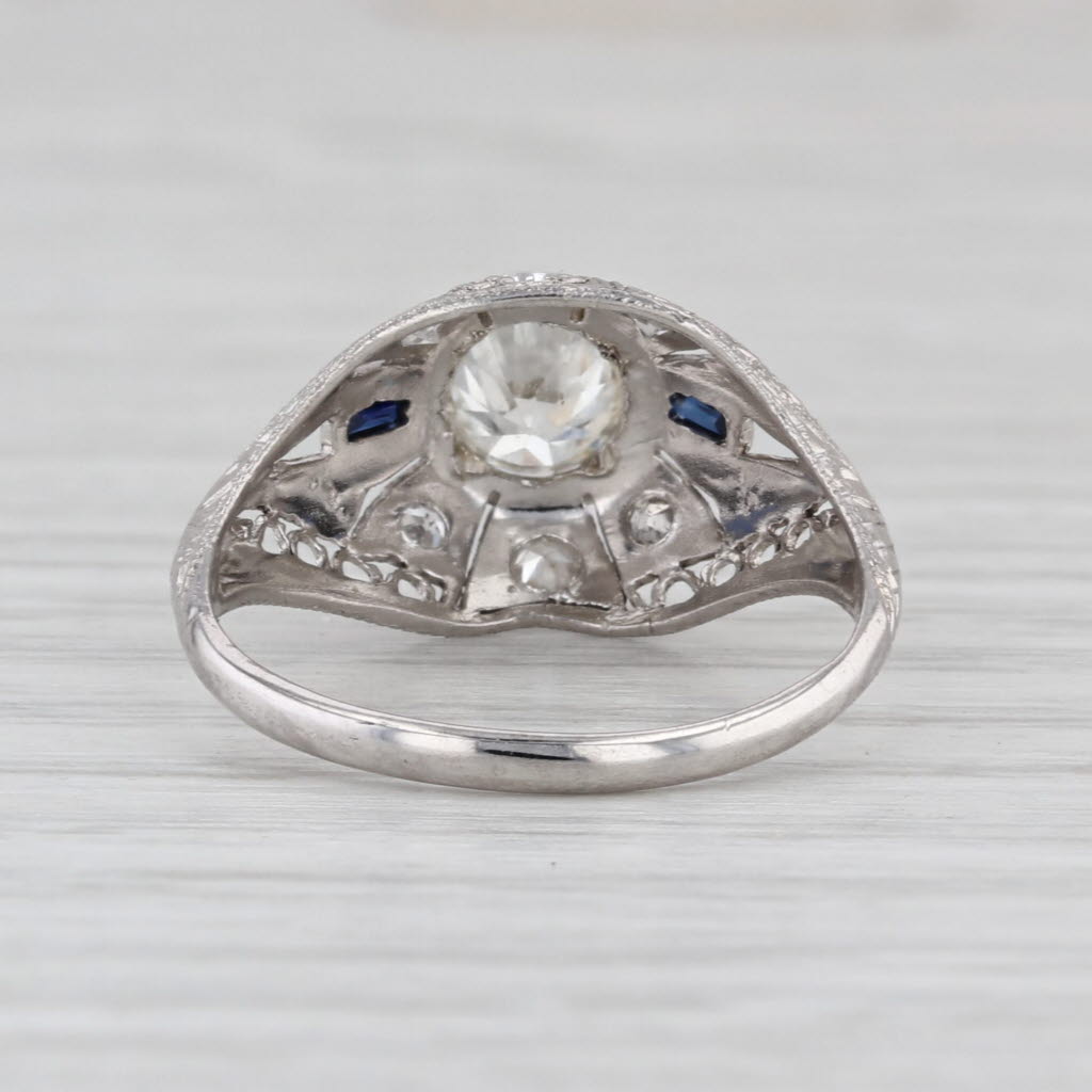 Art Deco 0.47ctw Old European Diamond Lab Sapphire Engagement Ring Platinum