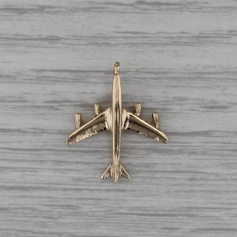 Small Airplane Charm 14k Yellow Gold 3D Pendant