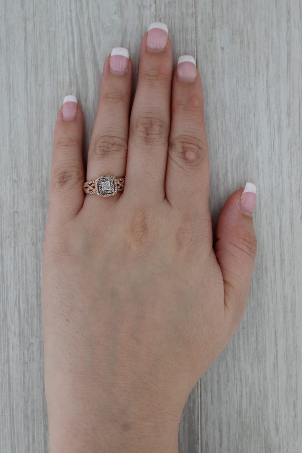 0.37ctw Diamond Princess Halo Engagement Ring 10k Rose White Gold Size 7