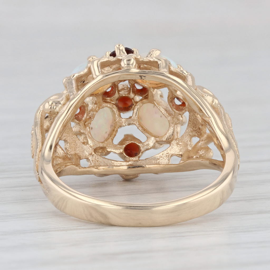 Light Gray Garnet Opal Cluster Domed Cocktail Ring 14k Yellow Gold Size 7.5