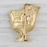 Gray Grecian Urn Goblet Brooch 18k Yellow Gold Figural Vintage Pin Made in Greece