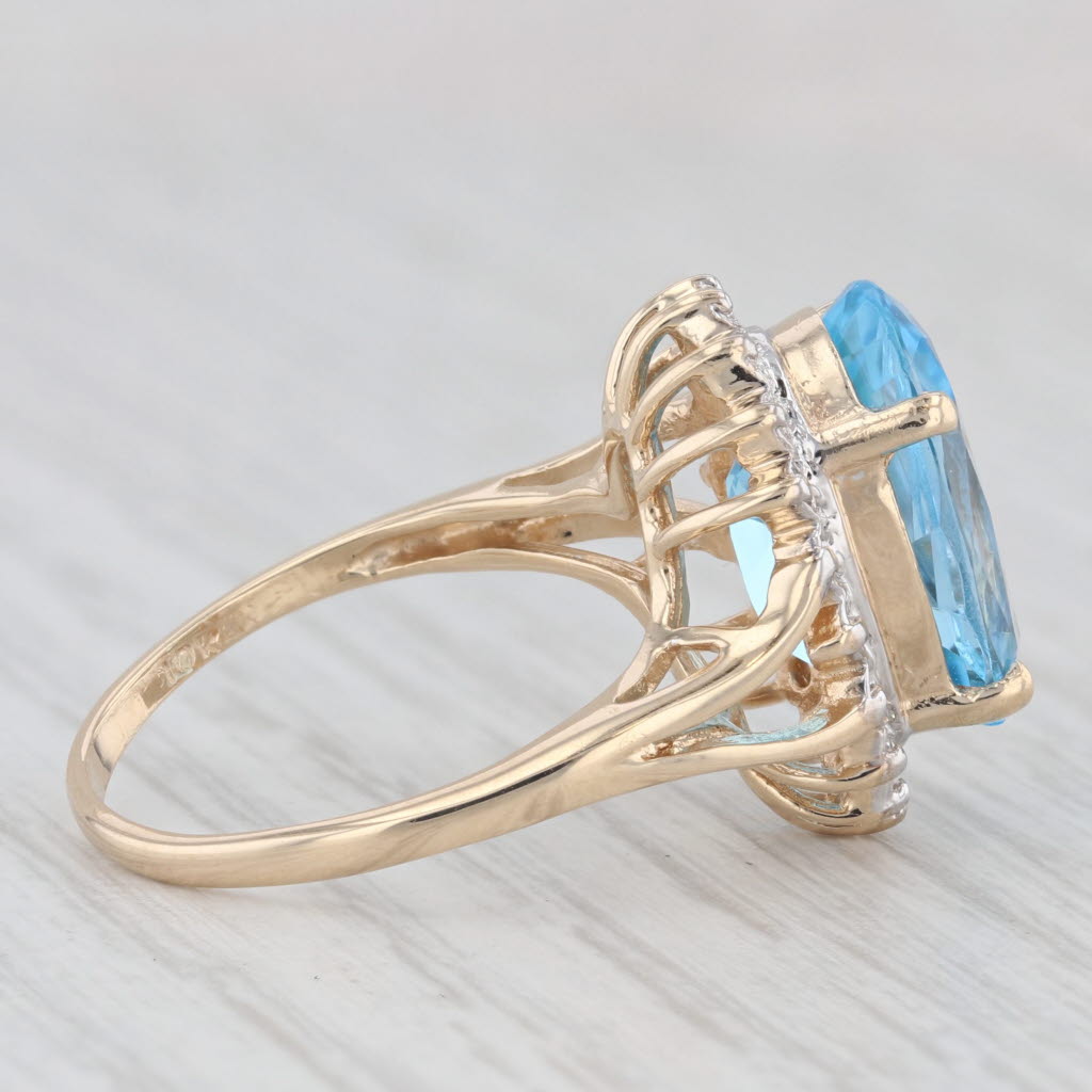 Light Gray 7.70ctw Oval Blue Topaz Diamond Halo Ring 10k Yellow Gold Size 7