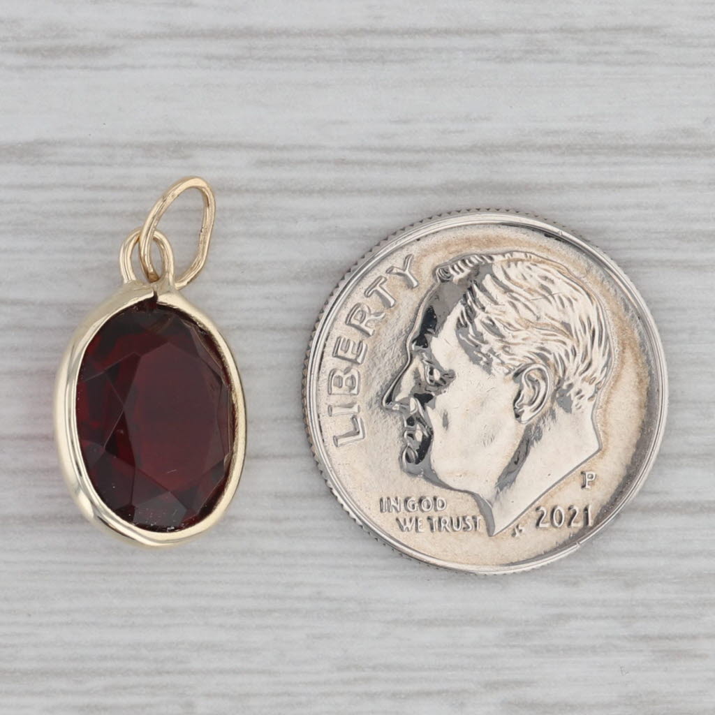 Gray Red Oval Glass 10k Yellow Gold Solitaire Pendant Charm