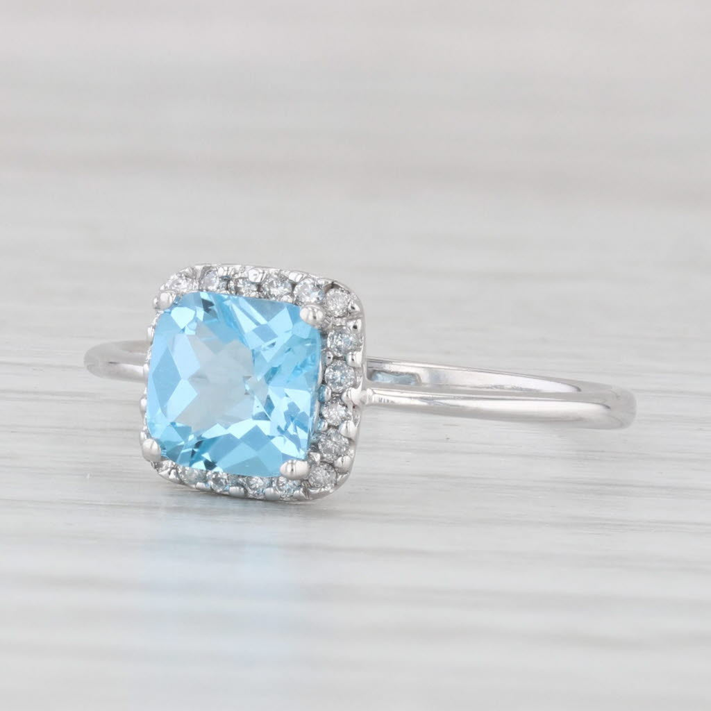 Light Gray 1.33ctw Blue Topaz Diamond Halo Ring 14k White Gold Size 7.25 Engagement