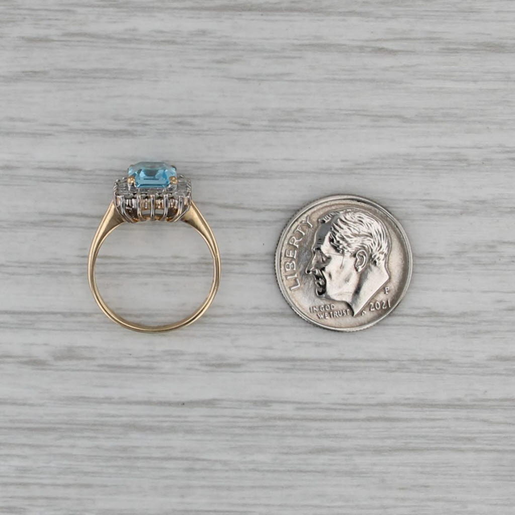 2.20ctw Blue Topaz Diamond Halo Ring 14k Yellow Gold Size 4.25 Emerald Cut