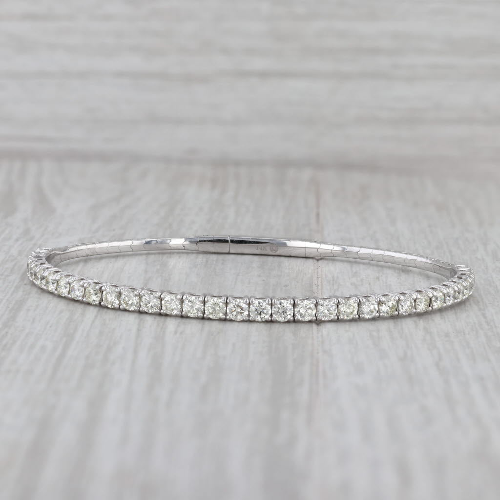 Gray New 1ctw Diamond Flexible Bangle Tennis Bracelet 14k White Gold 6.75"