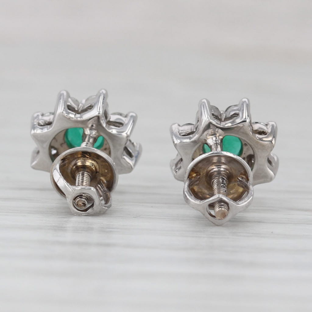 Gray 1ctw Emerald Diamond Halo Flower Stud Earrings 14k White Gold