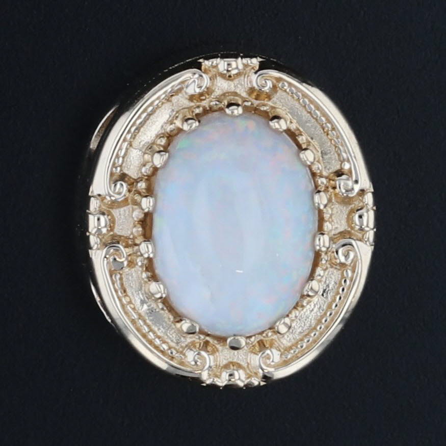 Opal Oval Cabochon Solitaire Slide Bracelet Charm 14k Yellow Gold Vintage