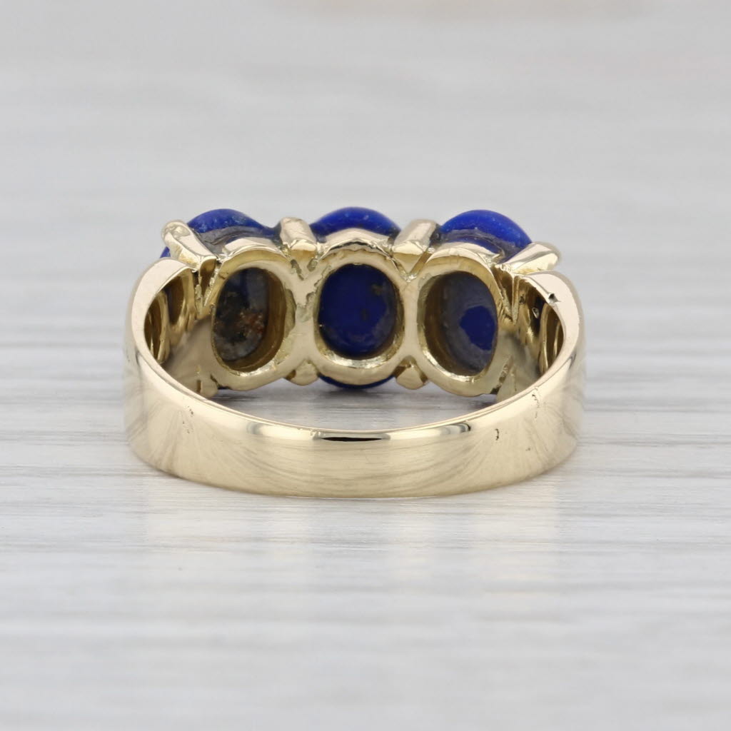 Lapis Lazuli 3-Stone Cabochon Ring 14k Yellow Gold Size 7-7.25