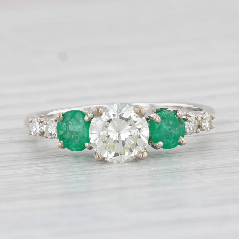 Light Gray 1.50ctw Round Diamond Emerald Engagement Ring 14k White Gold Size 7.75 GIA