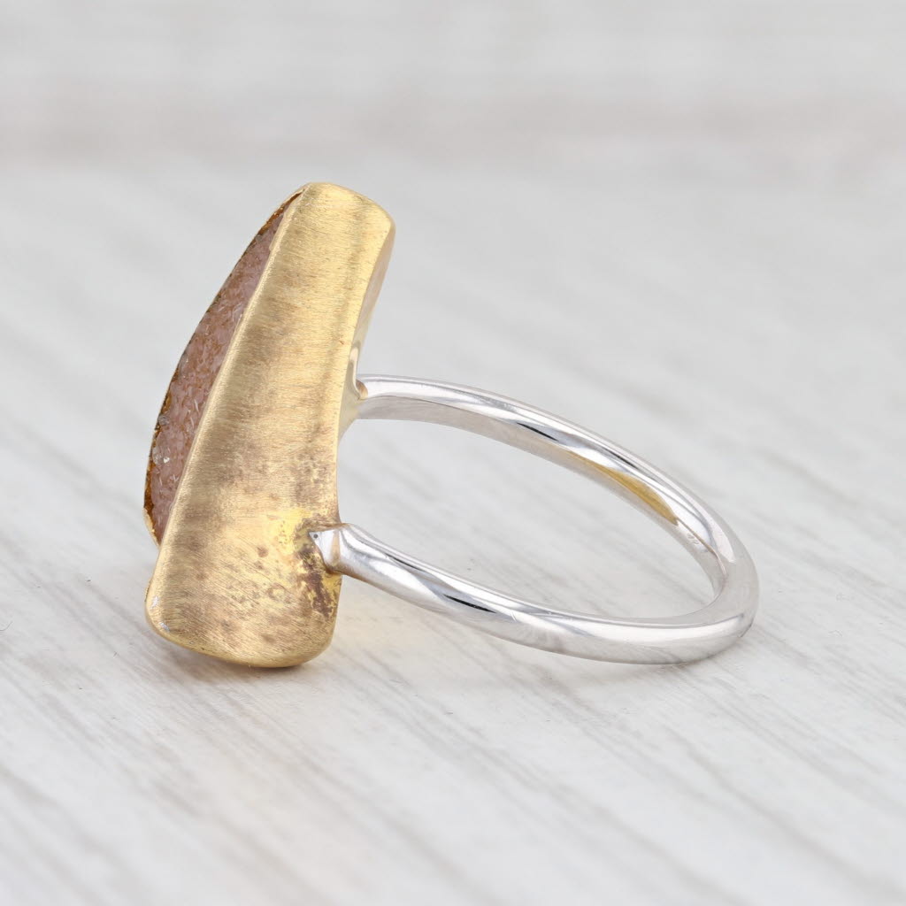 New Nina Wynn Druzy Quartz Trio Sand Ring Sterling Silver 22k Gold Vermeil