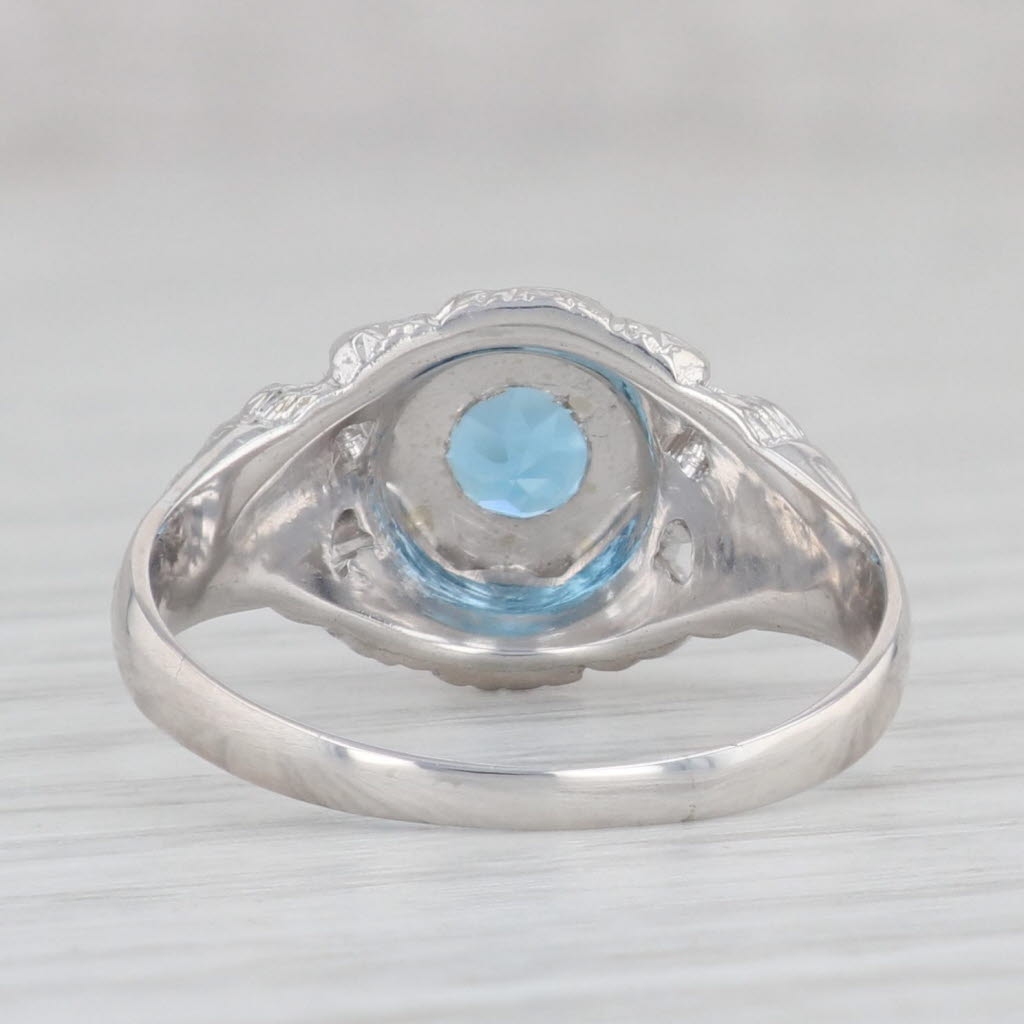 Gray 0.80ct Blue Topaz Round Solitaire Ring 18k White Gold Size 7.25 Floral