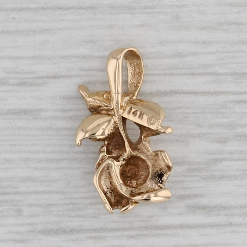 Diamond Solitaire Blooming Rose Pendant 14k Yellow Gold Flower Small Drop