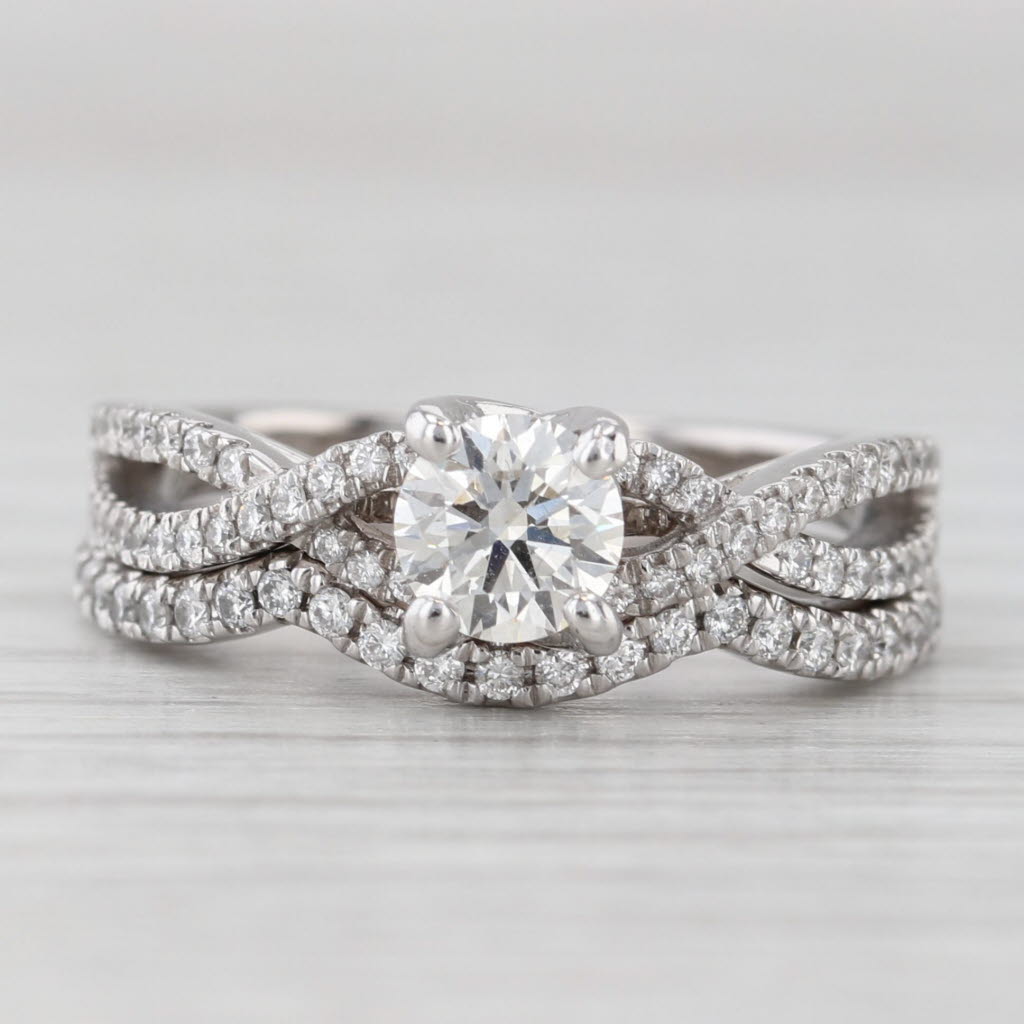 Light Gray Gabriel & Co 0.94ctw Diamond Engagement Ring Wedding Guard Band 14k Gold GIA