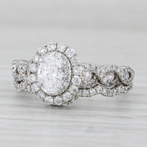 Light Gray Neil Lane 0.75ctw Oval Diamond Halo Engagement Ring Wedding Band Set 14k Gold