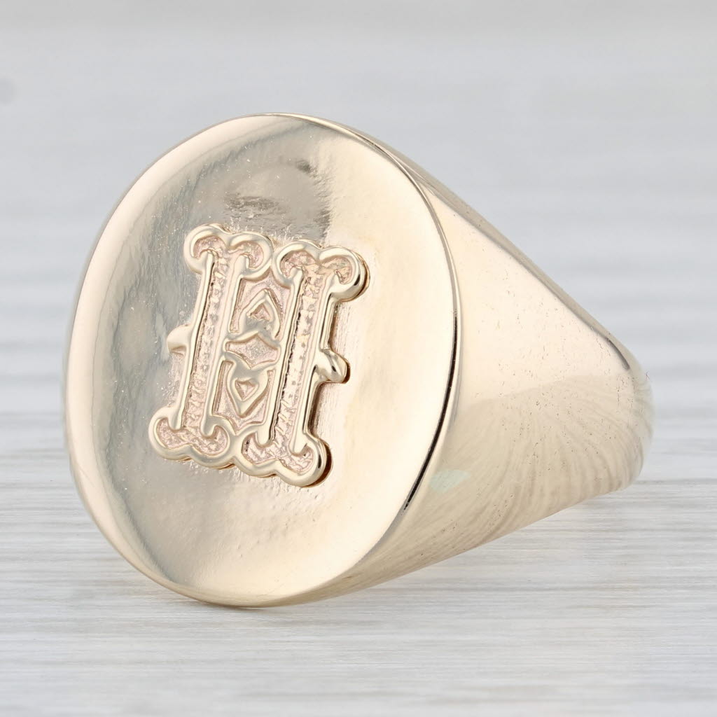 Light Gray Old English H Signet Ring 10k Yellow Gold Men's Size 12 Initial Letter