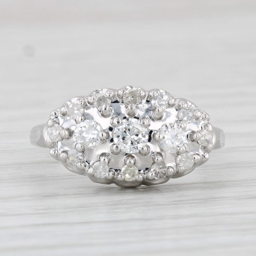 Light Gray Vintage 0.38ctw Diamond Princess Ring 14k White Gold Size 3.75 Halo 3-Stone