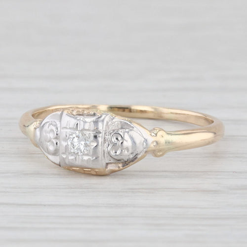 Light Gray Vintage Diamond Engagement Ring 2-Toned 14K Yellow White Gold Size 8.75