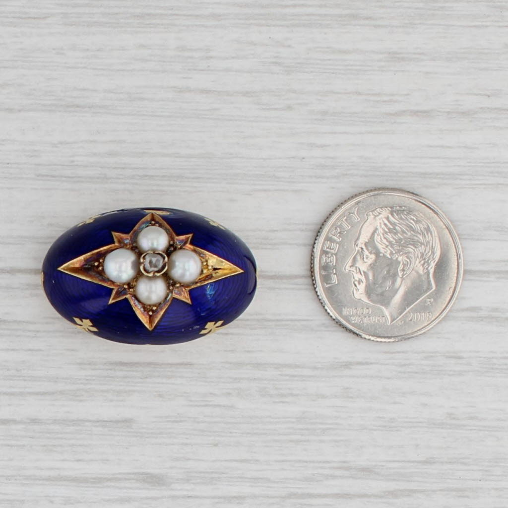 Light Gray Antique Pearl Diamond Enamel Brooch 14k Gold Enamel Pin