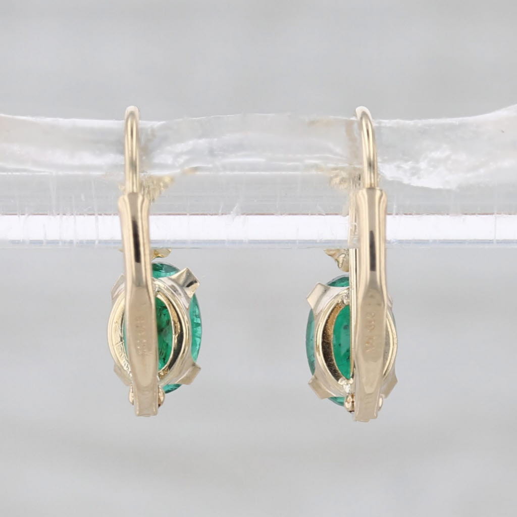 0.90ctw Emerald Diamond Drop Earrings 14k Yellow Gold Level Backs