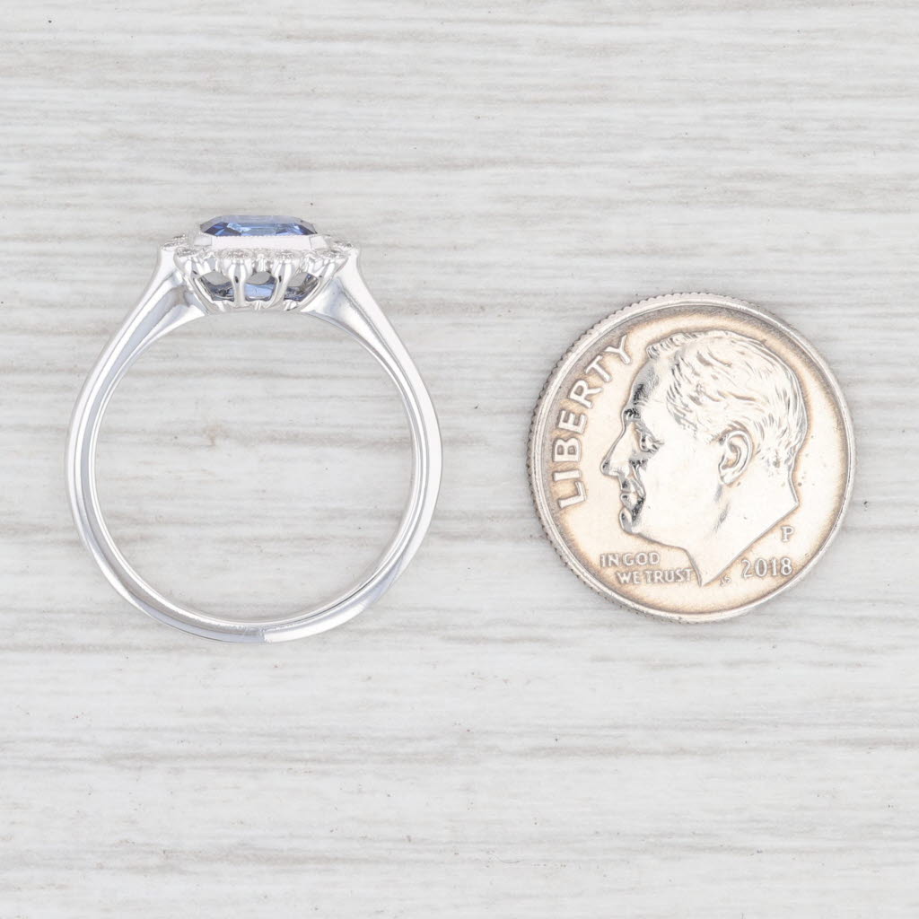 New 0.81ctw Blue Sapphire White Diamond Halo Ring 14k White Gold 6.5 Engagement