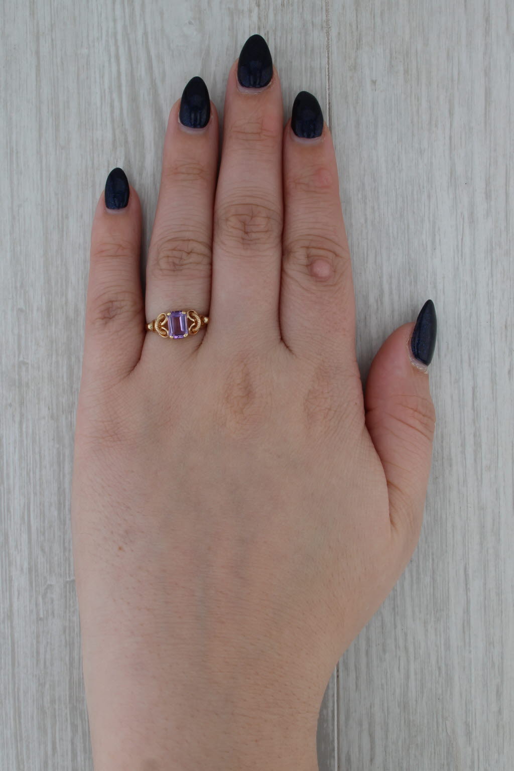 Vintage Amethyst Solitaire Ring 18k Rose Gold Size 7.5