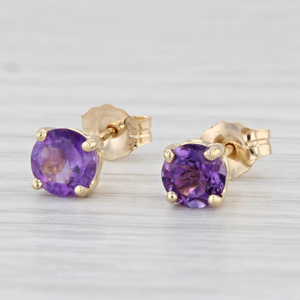 Light Gray 1ctw Round Amethyst Stud Earrings 14k Yellow Gold