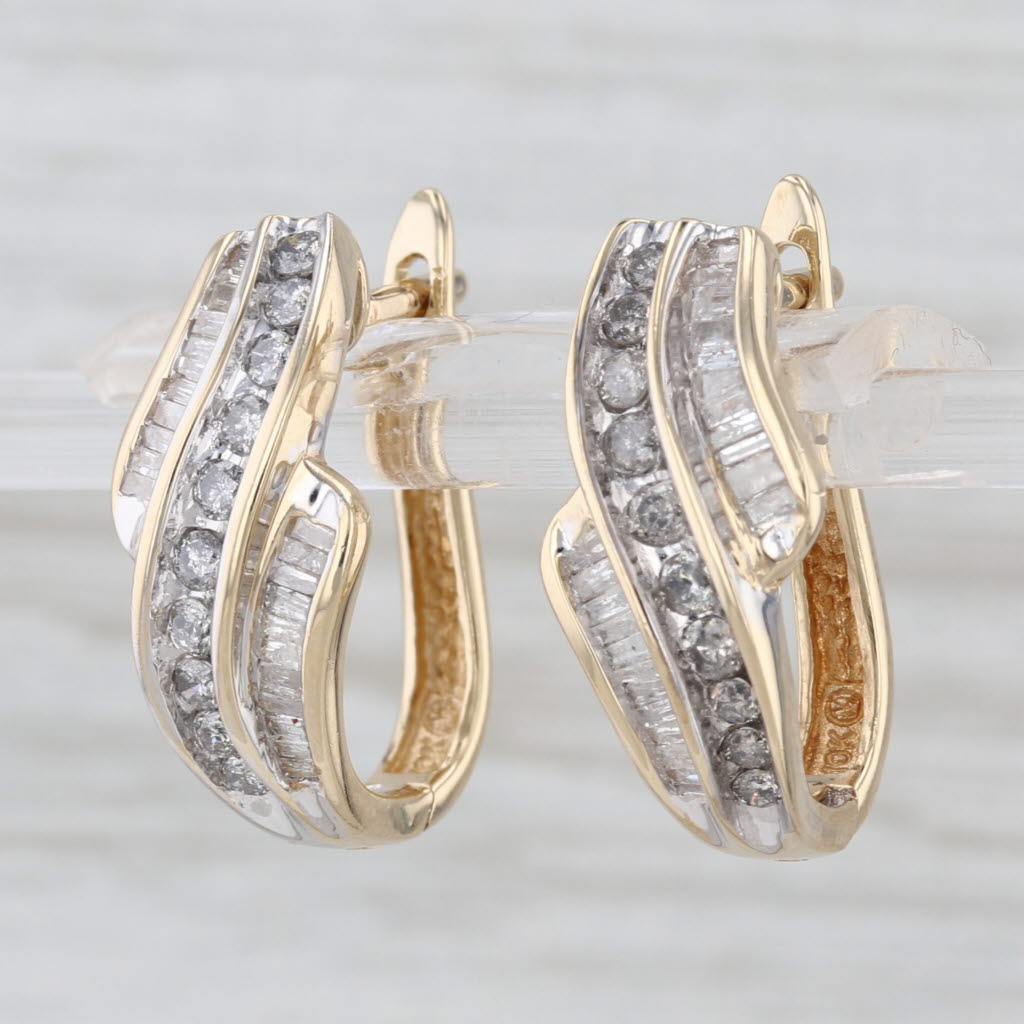 0.90ctw Diamond J-Hook Earrings 10k Yellow Gold Journey Drops