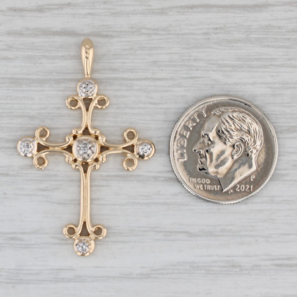 Gray Ornate Diamond Cross Pendant 14k Yellow White Gold