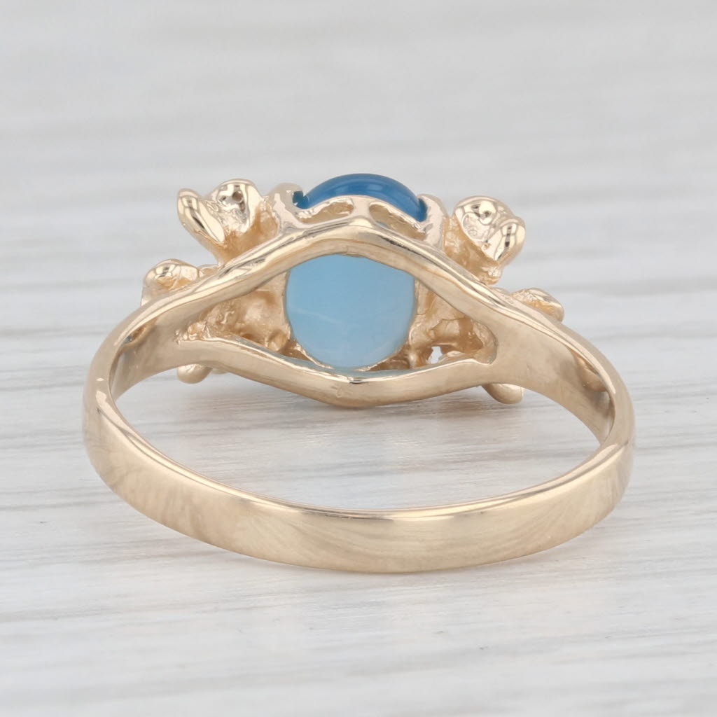 Light Gray Oval Cabochon Blue Chalcedony Solitaire Flower Ring 10k Yellow Gold Size 6.25