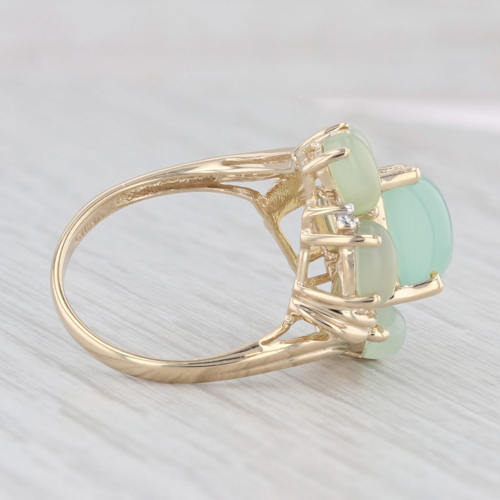 Light Gray Green Chalcedony Cluster Ring 14k Yellow Gold Size 7 Cocktail