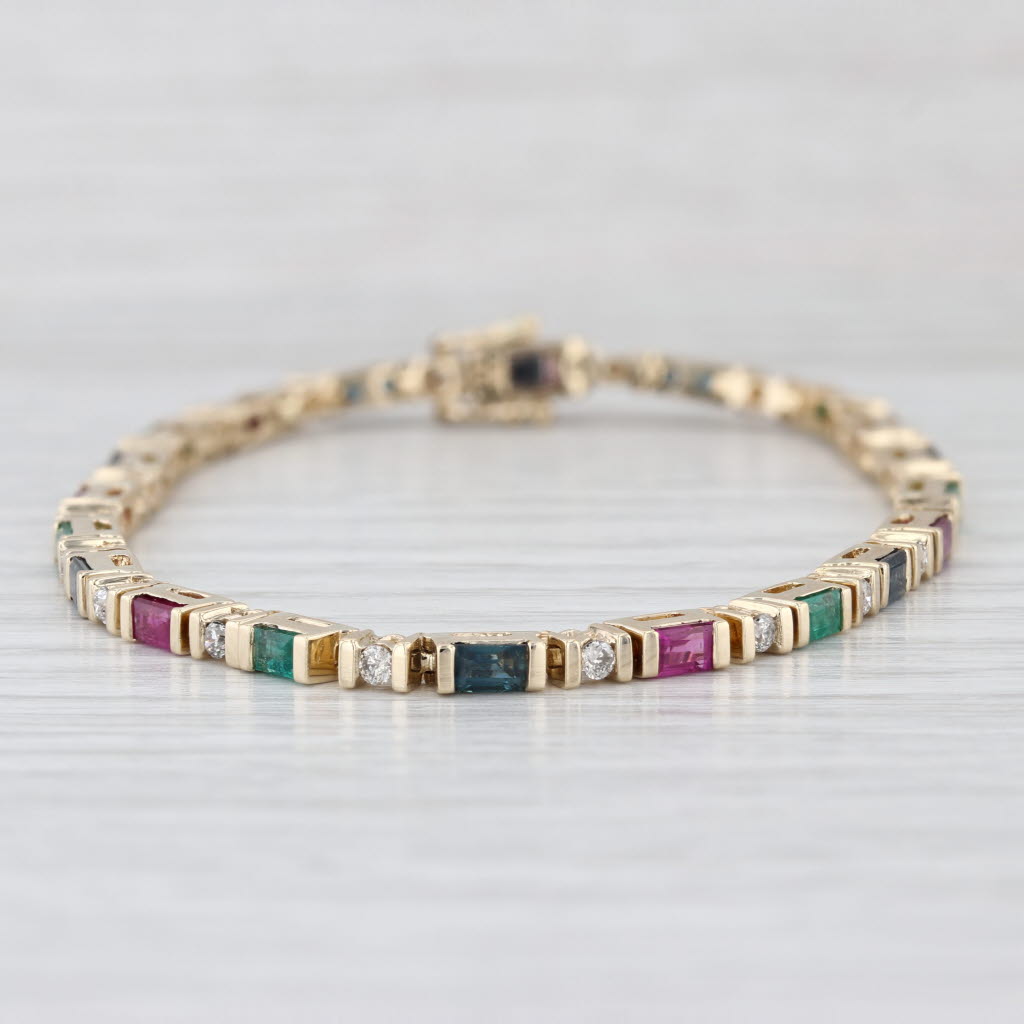 2.88ctw Gemstone Tennis Bracelet 10k Gold Diamond Ruby Sapphire Emerald 7" 2.5mm