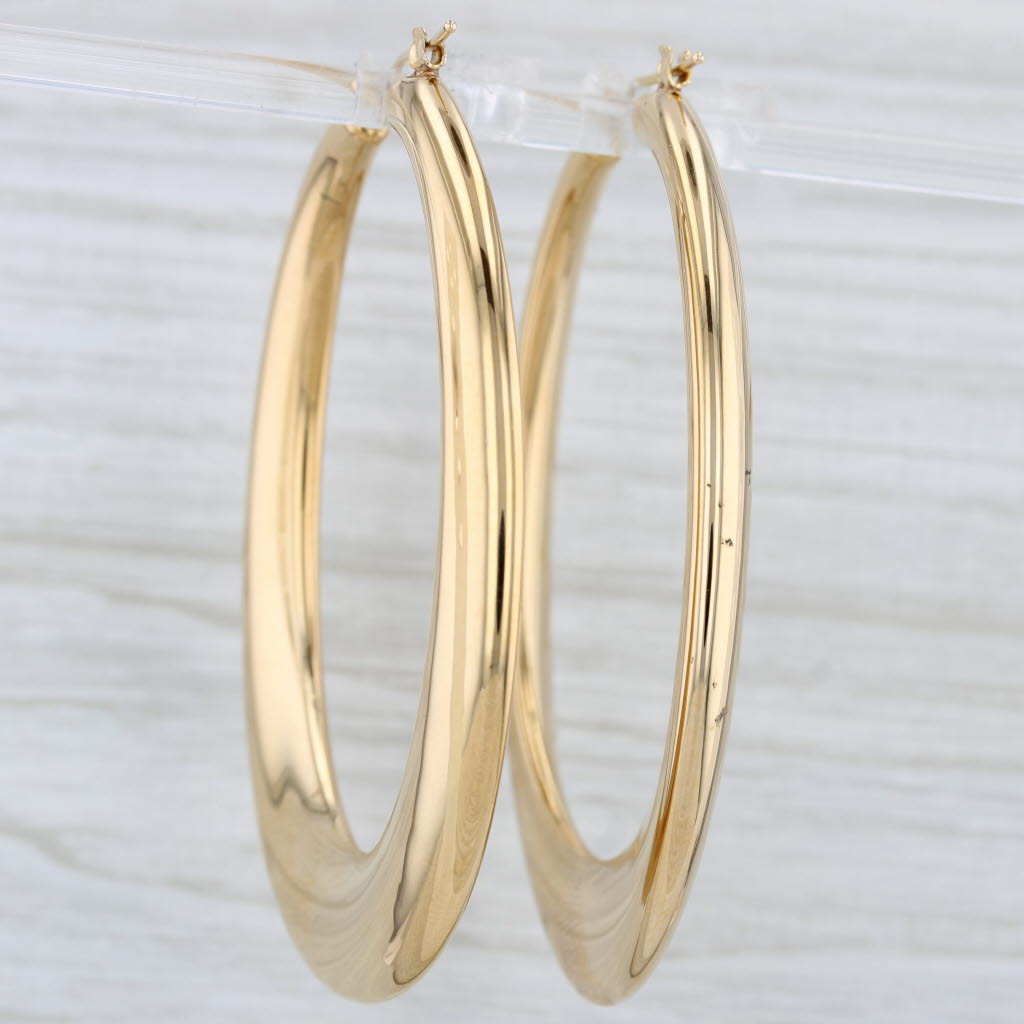 Light Gray Large Hoop Earrings 14k Yellow Gold Snap Top Oval Hoops Resin Filled Milor