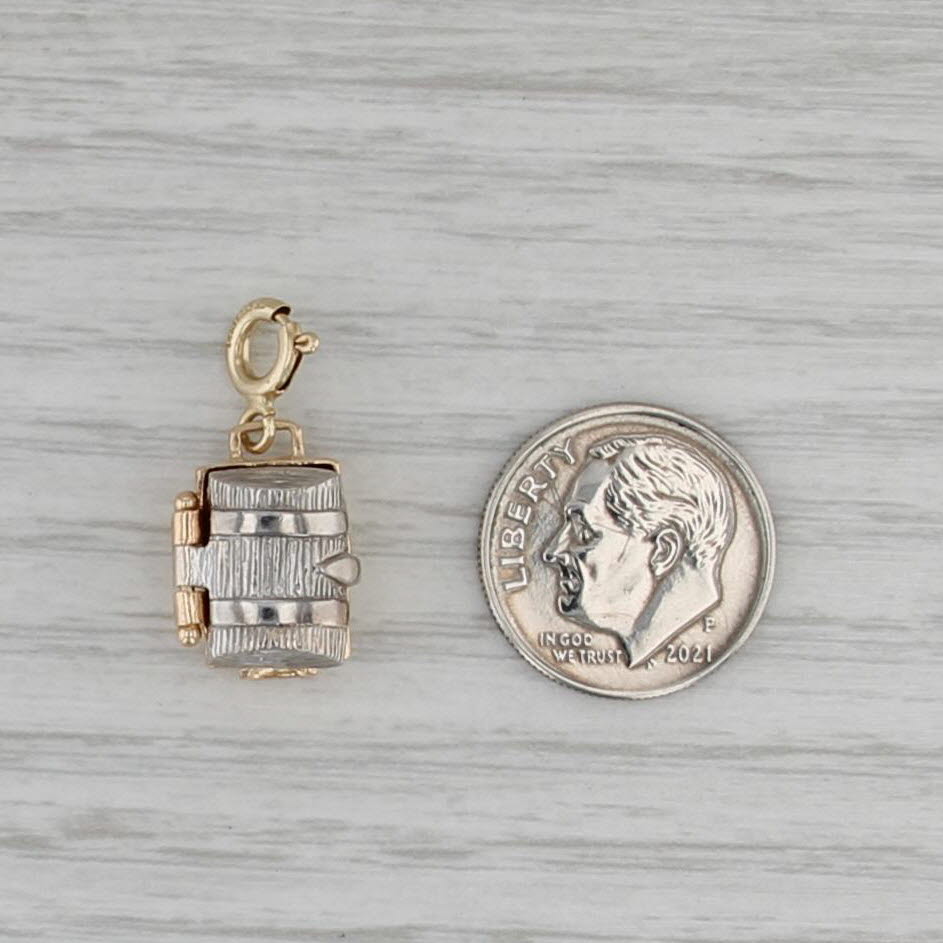 British Treasure Chest Charm 14k Yellow White Gold Opens Pound Coin Bags Pendant